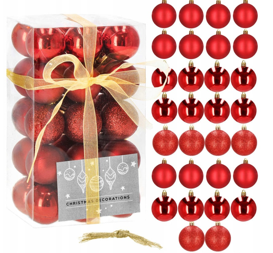 BOMBKI CHOINKOWE ZESTAW BOMBEK NA CHOINKĘ 30x ŚWIĄTECZNE OZDOBY NIETŁUKĄCE