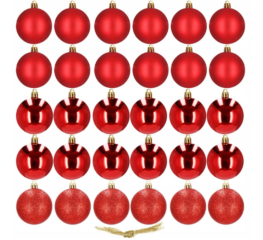BOMBKI CHOINKOWE ZESTAW BOMBEK NA CHOINKĘ 30x ŚWIĄTECZNE OZDOBY NIETŁUKĄCE
