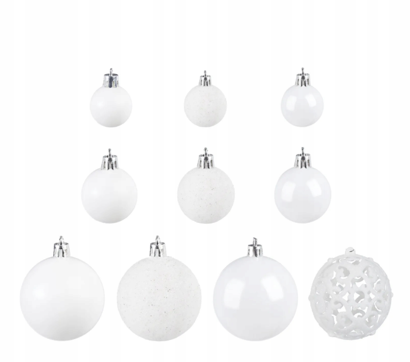 BOMBKI CHOINKOWE ZESTAW MIX WZORÓW ŚWIĄTECZNE BIAŁE WZORY XXL 100SZT