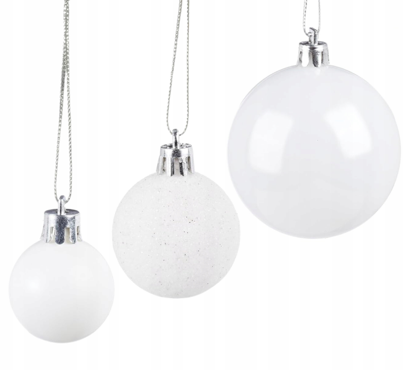 BOMBKI CHOINKOWE ZESTAW MIX WZORÓW ŚWIĄTECZNE BIAŁE WZORY XXL 100SZT