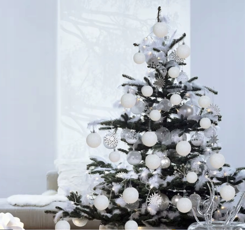 BOMBKI CHOINKOWE ZESTAW MIX WZORÓW ŚWIĄTECZNE BIAŁE WZORY XXL 100SZT