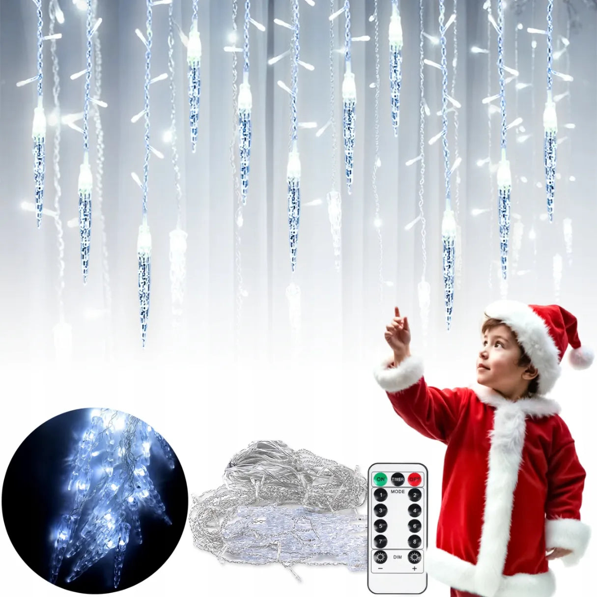 LAMPKI ZEWNĘTRZNE I WEWNĘTRZNE ŚWIĄTECZNE SOPLE 216 LED Z EFEKTEM ŚWIATEŁKA