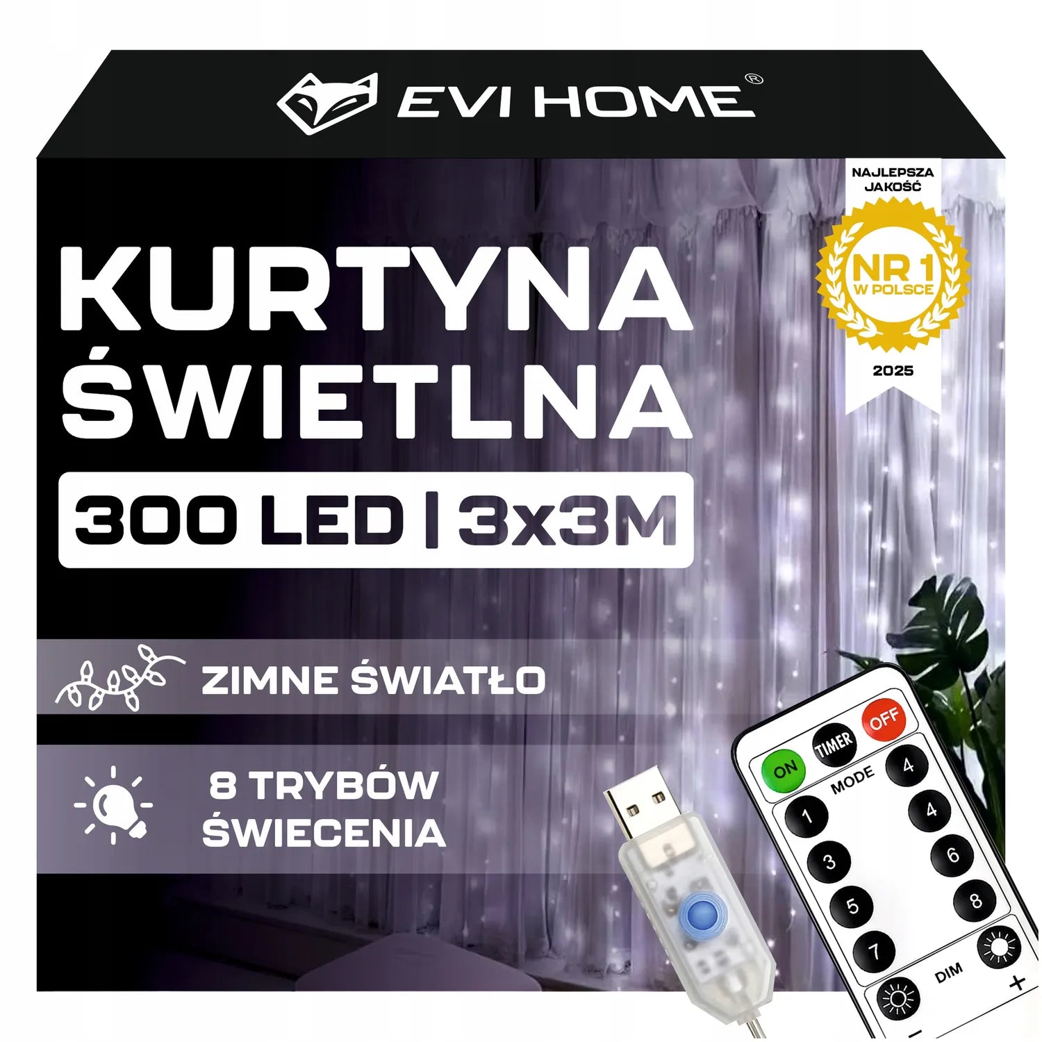 KURTYNA ŚWIETLNA LED 3x3 LAMPKI 300 Świąteczne Choinkowe GIRLANDA ZIMNE XXL