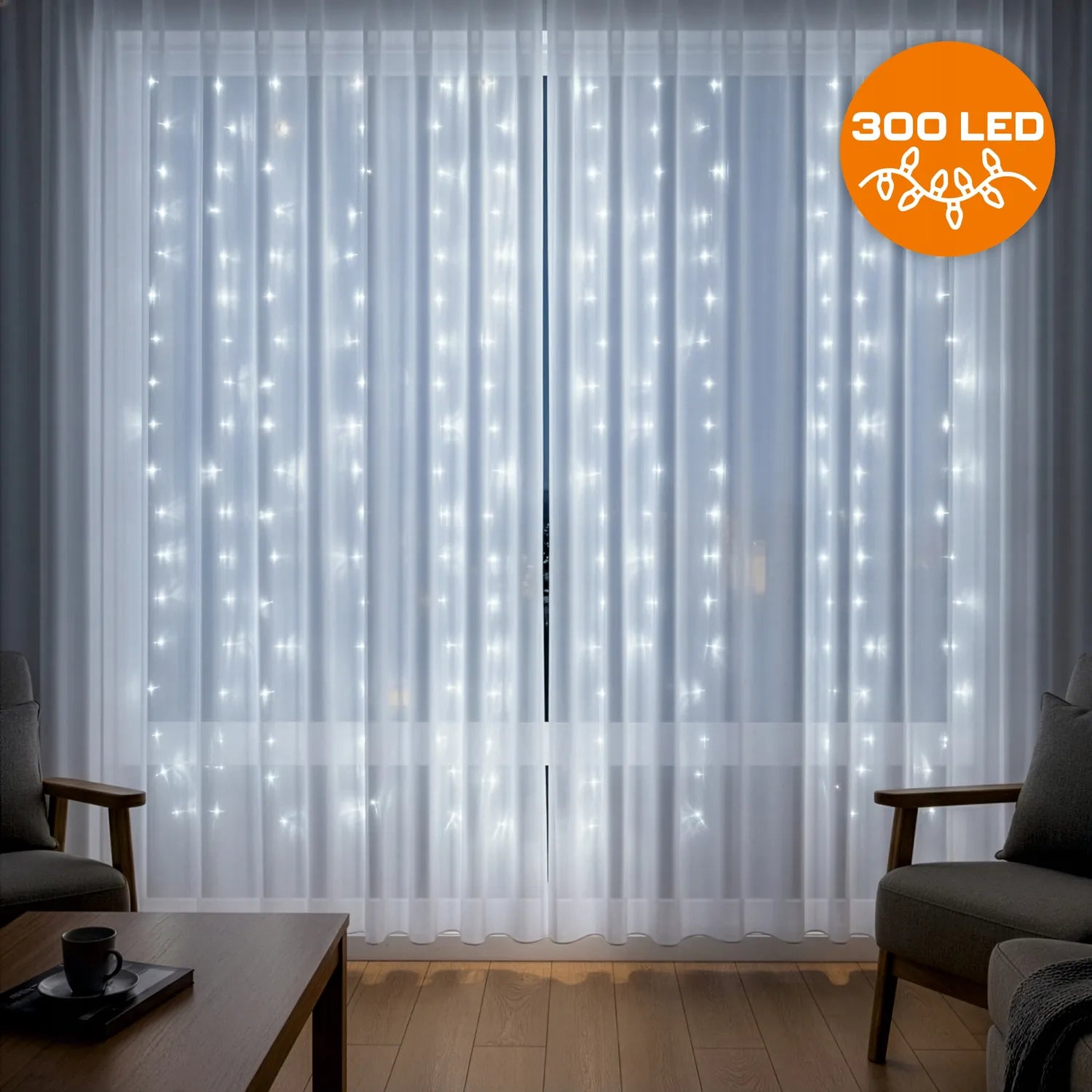 KURTYNA ŚWIETLNA LED 3x3 LAMPKI 300 Świąteczne Choinkowe GIRLANDA ZIMNE XXL