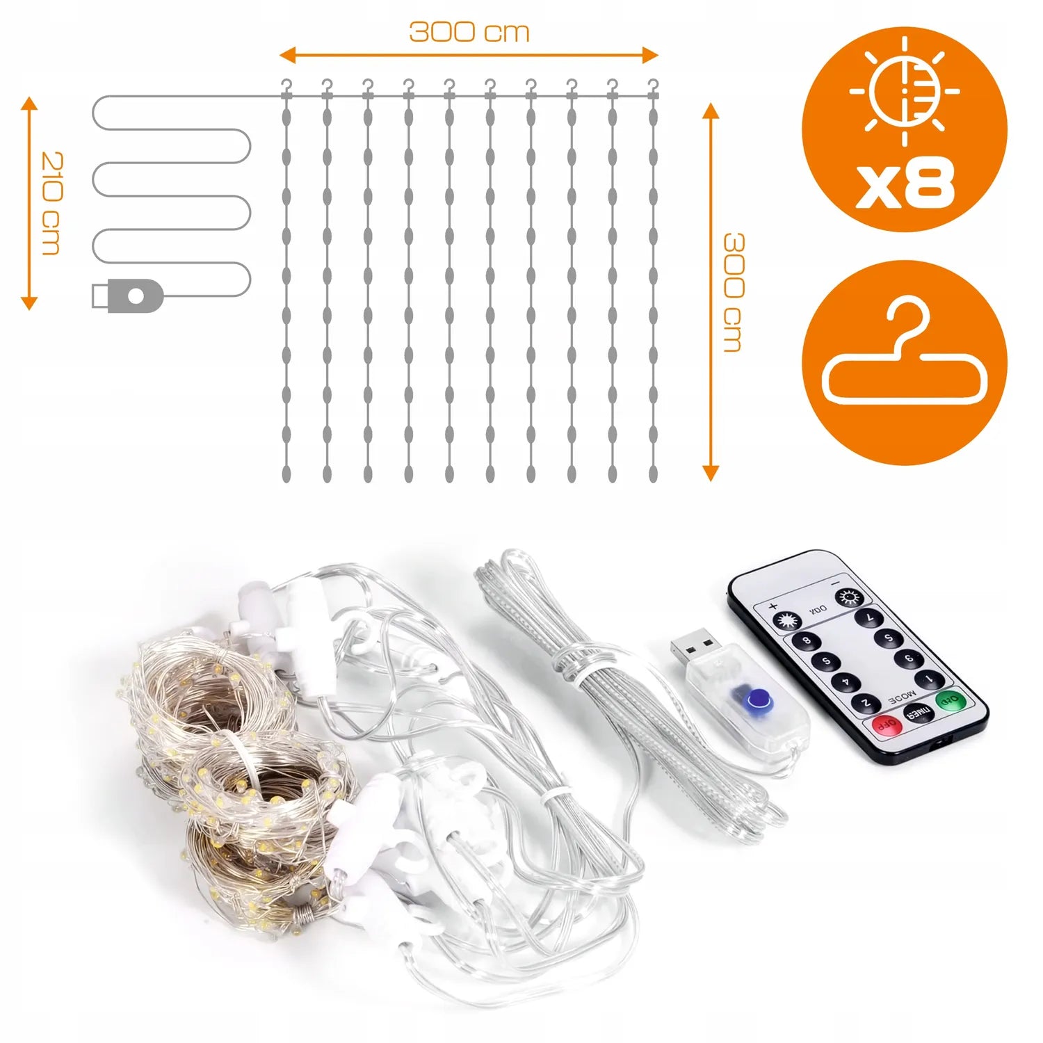 KURTYNA ŚWIETLNA LED 3x3 LAMPKI 300 Świąteczne Choinkowe GIRLANDA ZIMNE XXL